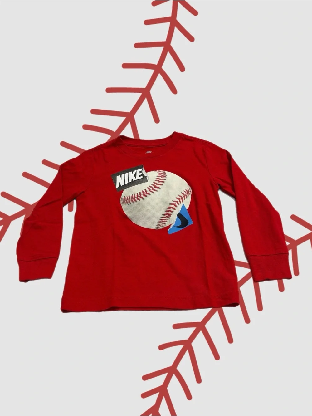 Nike Boys Baseball Graphic Long Sleeve T-Shirt Red Size 4T 3-4 Years